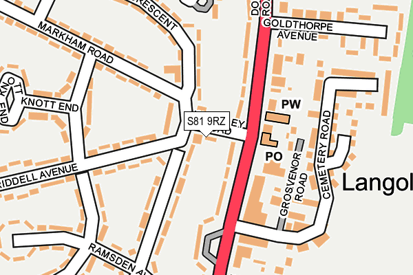 S81 9RZ map - OS OpenMap – Local (Ordnance Survey)