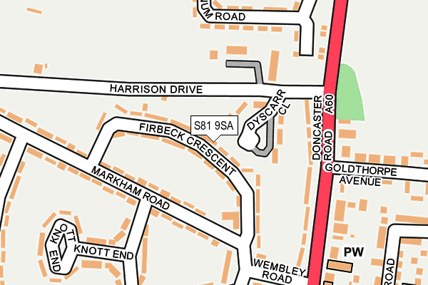 S81 9SA map - OS OpenMap – Local (Ordnance Survey)