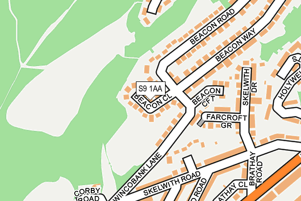 S9 1AA map - OS OpenMap – Local (Ordnance Survey)