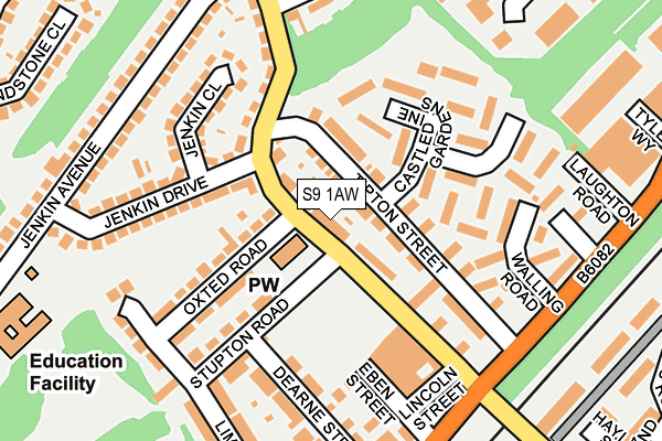 S9 1AW map - OS OpenMap – Local (Ordnance Survey)