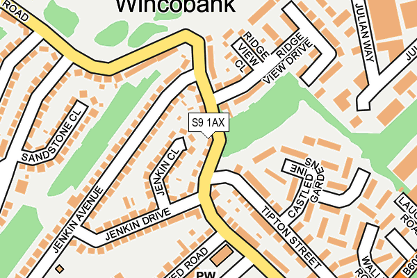 S9 1AX map - OS OpenMap – Local (Ordnance Survey)