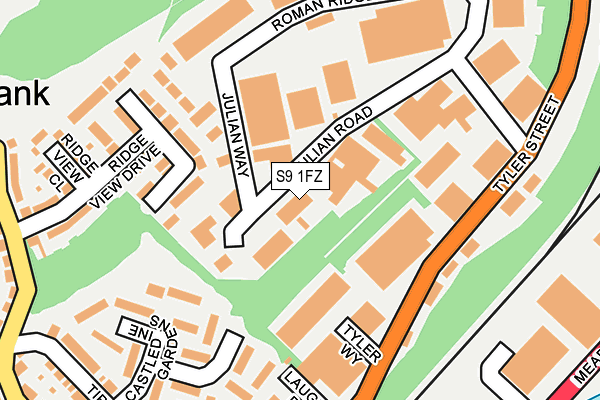 S9 1FZ map - OS OpenMap – Local (Ordnance Survey)