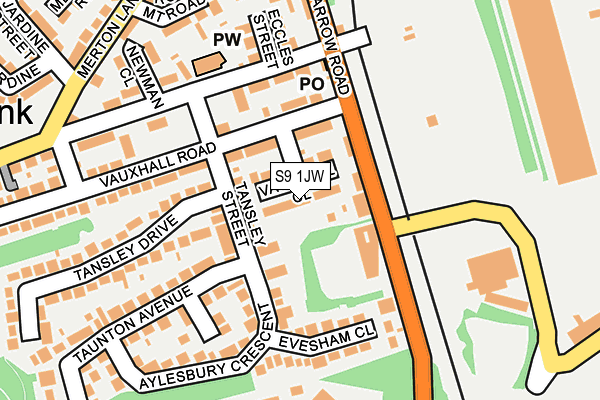 S9 1JW map - OS OpenMap – Local (Ordnance Survey)