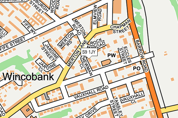 S9 1JY map - OS OpenMap – Local (Ordnance Survey)