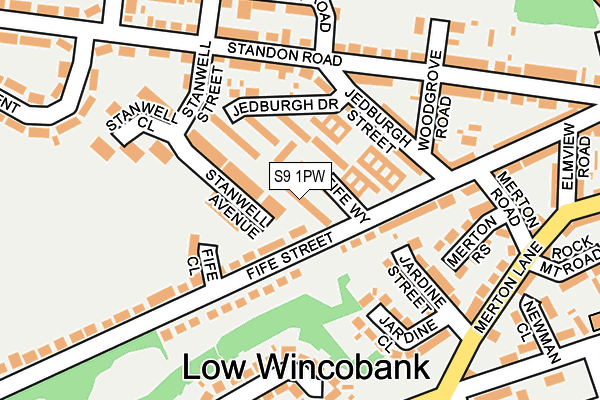 S9 1PW map - OS OpenMap – Local (Ordnance Survey)