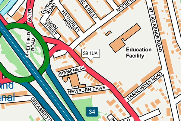 S9 1UA map - OS OpenMap – Local (Ordnance Survey)