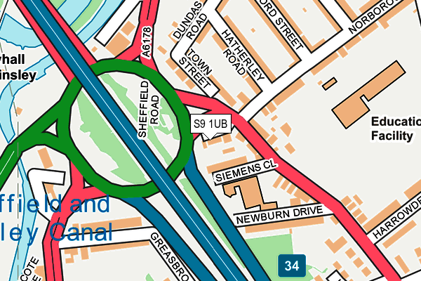 S9 1UB map - OS OpenMap – Local (Ordnance Survey)