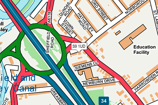 S9 1UD map - OS OpenMap – Local (Ordnance Survey)