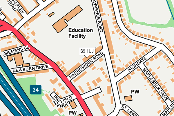 S9 1UJ map - OS OpenMap – Local (Ordnance Survey)