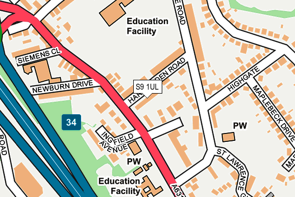 S9 1UL map - OS OpenMap – Local (Ordnance Survey)