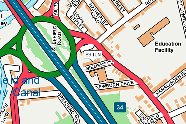 S9 1UN map - OS OpenMap – Local (Ordnance Survey)