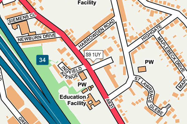 S9 1UY map - OS OpenMap – Local (Ordnance Survey)