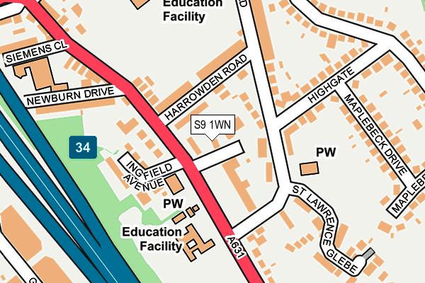 S9 1WN map - OS OpenMap – Local (Ordnance Survey)