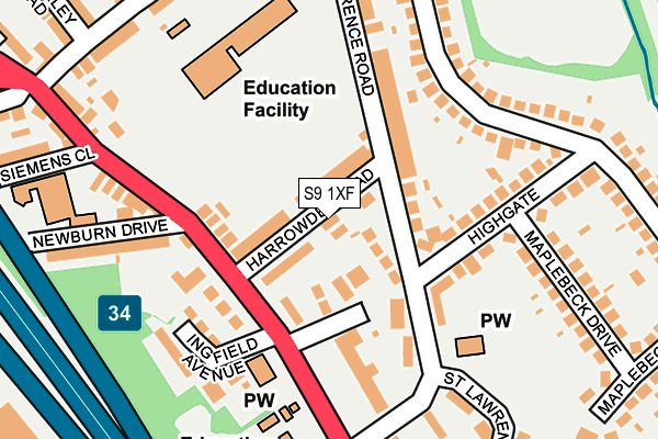 S9 1XF map - OS OpenMap – Local (Ordnance Survey)