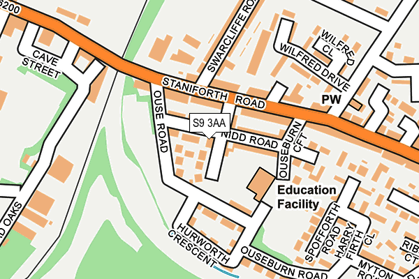 S9 3AA map - OS OpenMap – Local (Ordnance Survey)