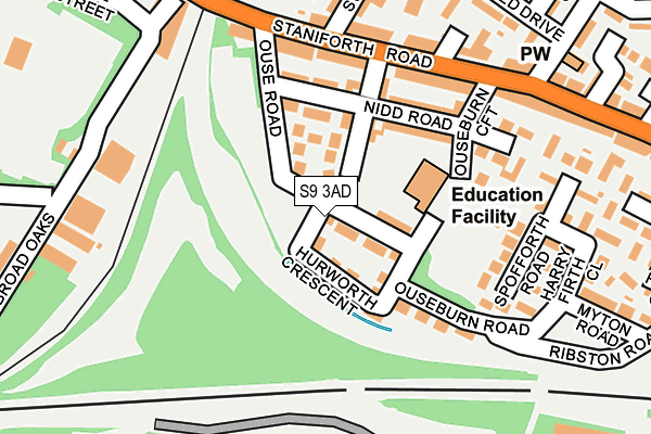 S9 3AD map - OS OpenMap – Local (Ordnance Survey)