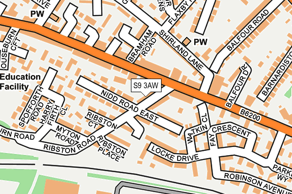 S9 3AW map - OS OpenMap – Local (Ordnance Survey)