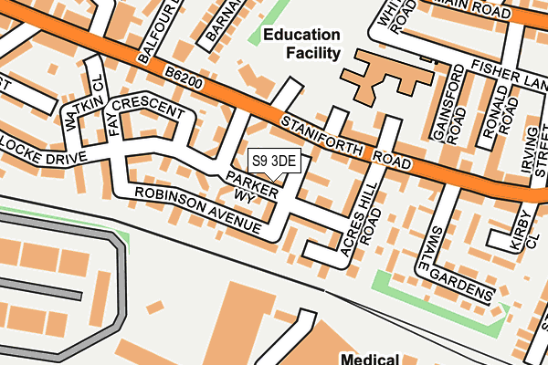S9 3DE map - OS OpenMap – Local (Ordnance Survey)