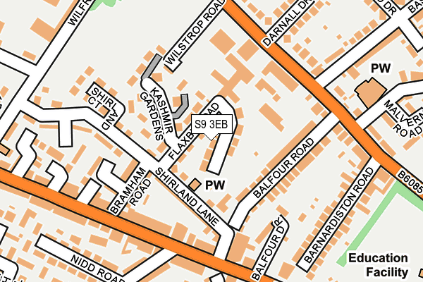 S9 3EB map - OS OpenMap – Local (Ordnance Survey)