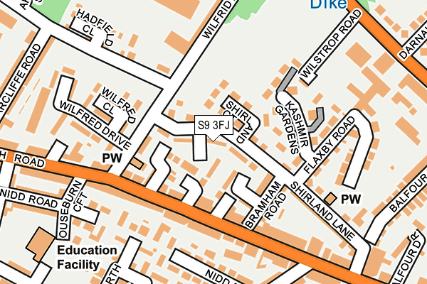 S9 3FJ map - OS OpenMap – Local (Ordnance Survey)