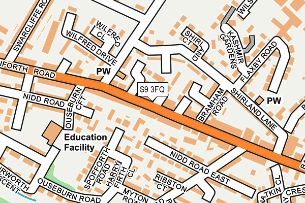 S9 3FQ map - OS OpenMap – Local (Ordnance Survey)