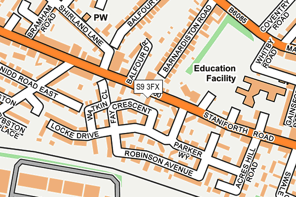 S9 3FX map - OS OpenMap – Local (Ordnance Survey)