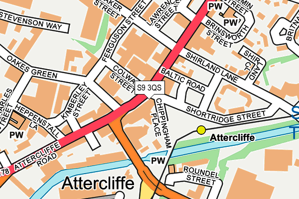 S9 3QS map - OS OpenMap – Local (Ordnance Survey)