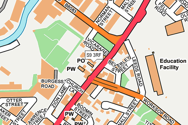 S9 3RF map - OS OpenMap – Local (Ordnance Survey)