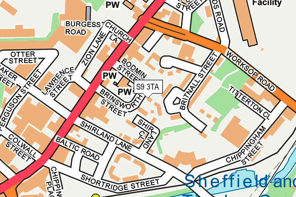 S9 3TA map - OS OpenMap – Local (Ordnance Survey)