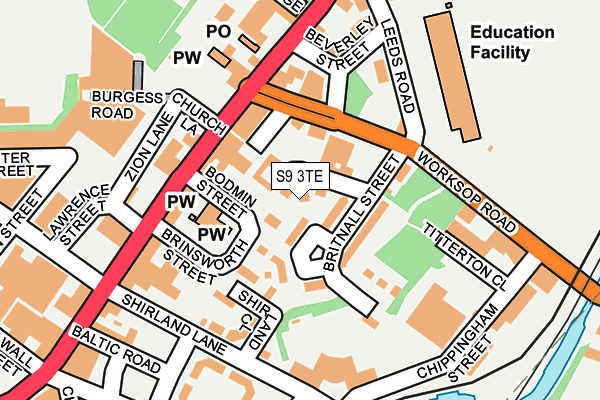 S9 3TE map - OS OpenMap – Local (Ordnance Survey)