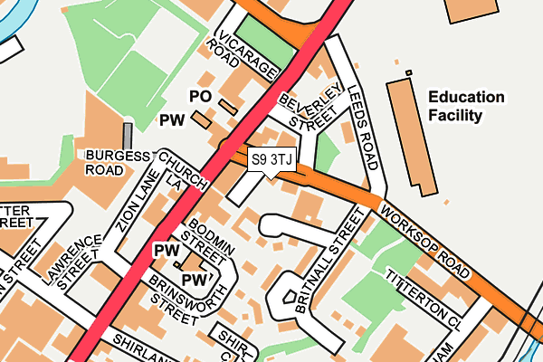 S9 3TJ map - OS OpenMap – Local (Ordnance Survey)
