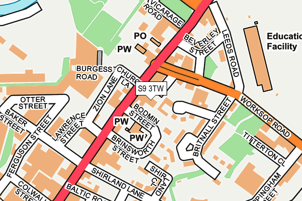 S9 3TW map - OS OpenMap – Local (Ordnance Survey)