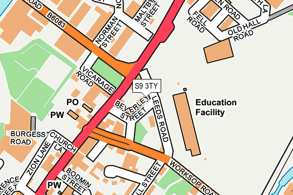 S9 3TY map - OS OpenMap – Local (Ordnance Survey)