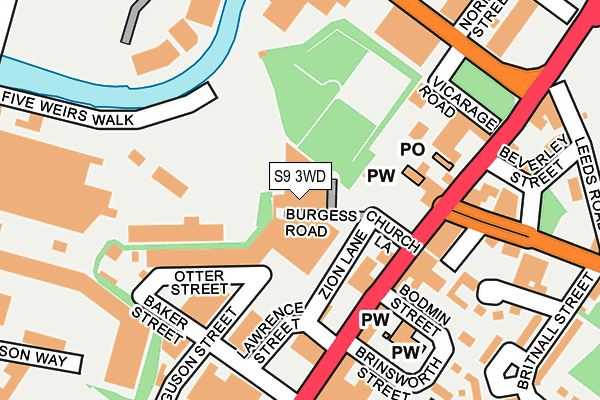 S9 3WD map - OS OpenMap – Local (Ordnance Survey)