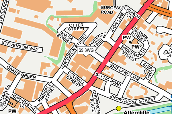 S9 3WG map - OS OpenMap – Local (Ordnance Survey)