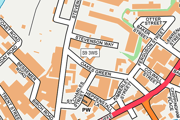 S9 3WS map - OS OpenMap – Local (Ordnance Survey)