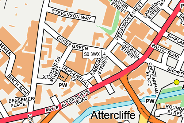 S9 3WX map - OS OpenMap – Local (Ordnance Survey)