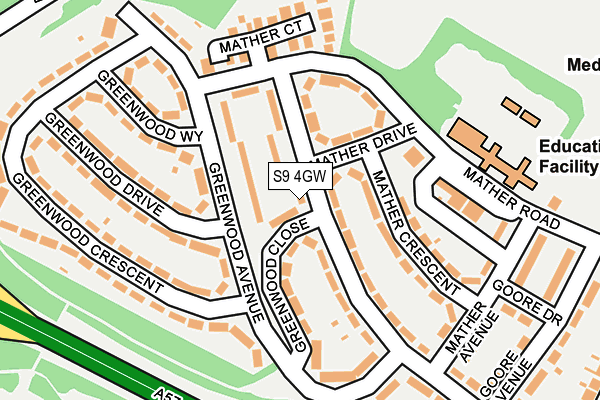 S9 4GW map - OS OpenMap – Local (Ordnance Survey)