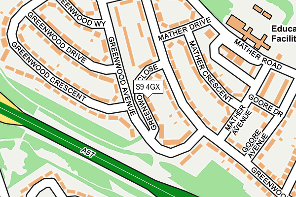 S9 4GX map - OS OpenMap – Local (Ordnance Survey)