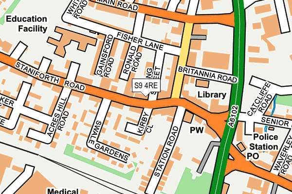 S9 4RE map - OS OpenMap – Local (Ordnance Survey)