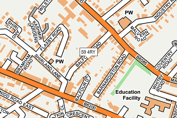 S9 4RY map - OS OpenMap – Local (Ordnance Survey)