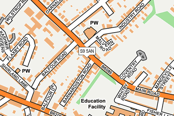 S9 5AN map - OS OpenMap – Local (Ordnance Survey)