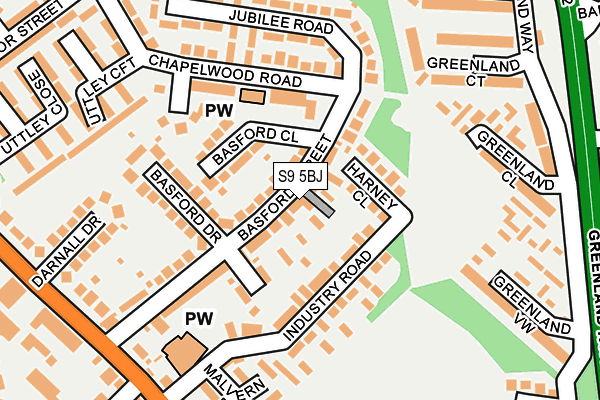 S9 5BJ map - OS OpenMap – Local (Ordnance Survey)