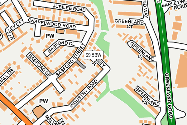 S9 5BW map - OS OpenMap – Local (Ordnance Survey)