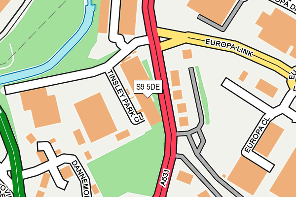 S9 5DE map - OS OpenMap – Local (Ordnance Survey)