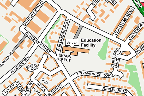 S9 5EF map - OS OpenMap – Local (Ordnance Survey)