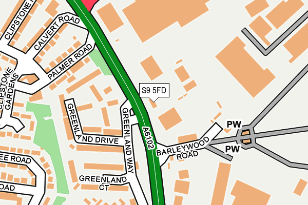 S9 5FD map - OS OpenMap – Local (Ordnance Survey)