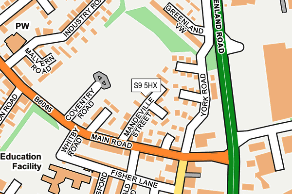 S9 5HX map - OS OpenMap – Local (Ordnance Survey)