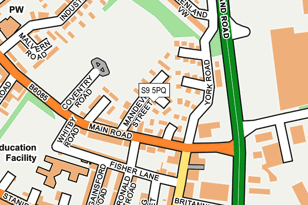 S9 5PQ map - OS OpenMap – Local (Ordnance Survey)