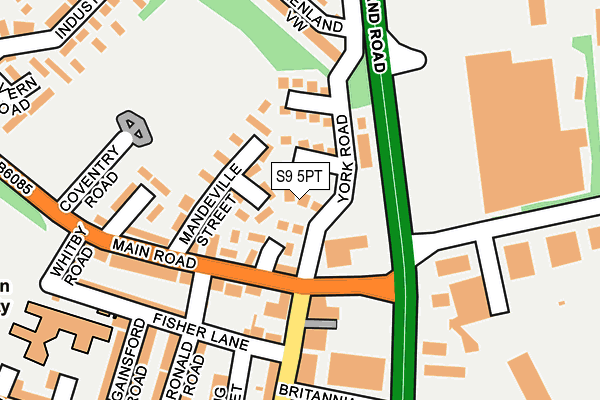 S9 5PT map - OS OpenMap – Local (Ordnance Survey)